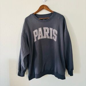 Hollister Paris Graphic Oversized Crewneck Sweatshirt - Charcoal Gray Fleece XL